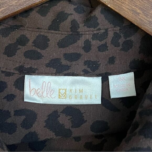 Belle by Kim Gravel TripleLuxe Knit Cheetah Print Tie Front Top Expresso - Picture 5 of 6